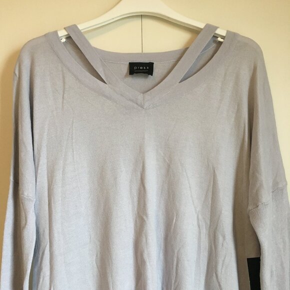 NWT Ice Blue Split V-Neck Rib Sleeves Pullover Top - Picture 3 of 15